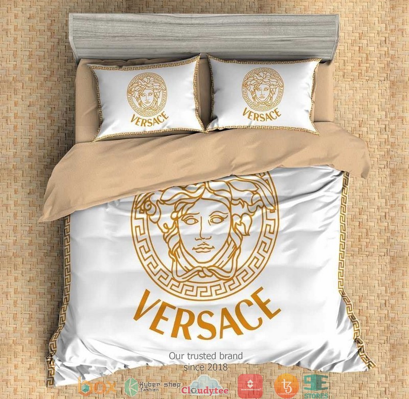 Versace White Light Brown Quilt Bedding Set Versace White Light Brown Quilt Bedding Set