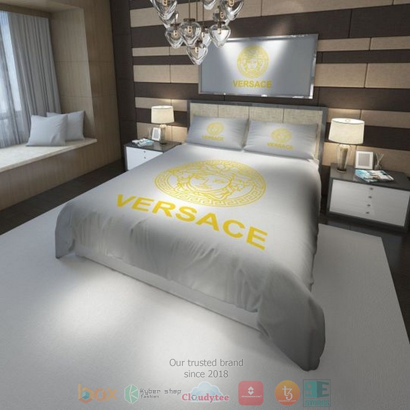 Versace Yellow Logo Luxury Brand White Bedding Set Versace Yellow Logo Luxury Brand White Bedding Set