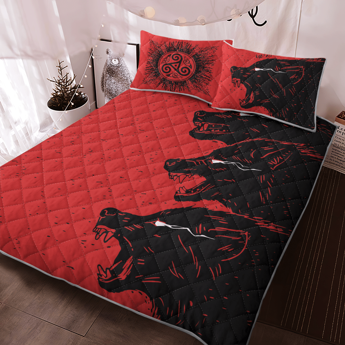 Viking Fenrir Red Quilt Bedding Set Viking Fenrir Red Quilt Bedding Set
