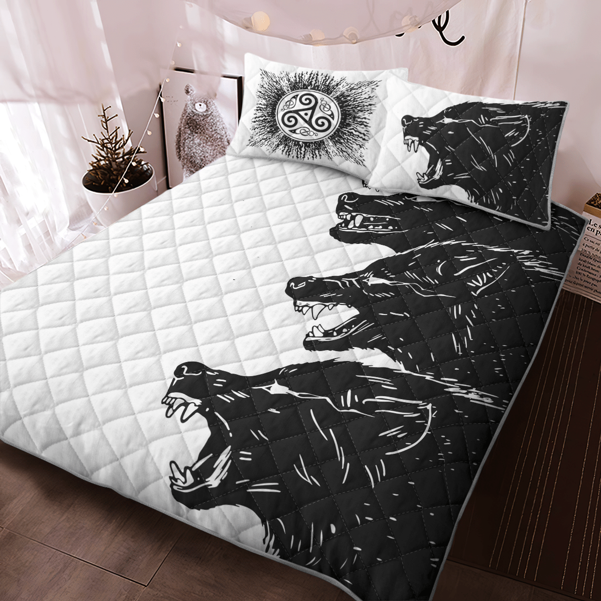 Viking Fenrir White Quilt Bedding Set Viking Fenrir White Quilt Bedding Set