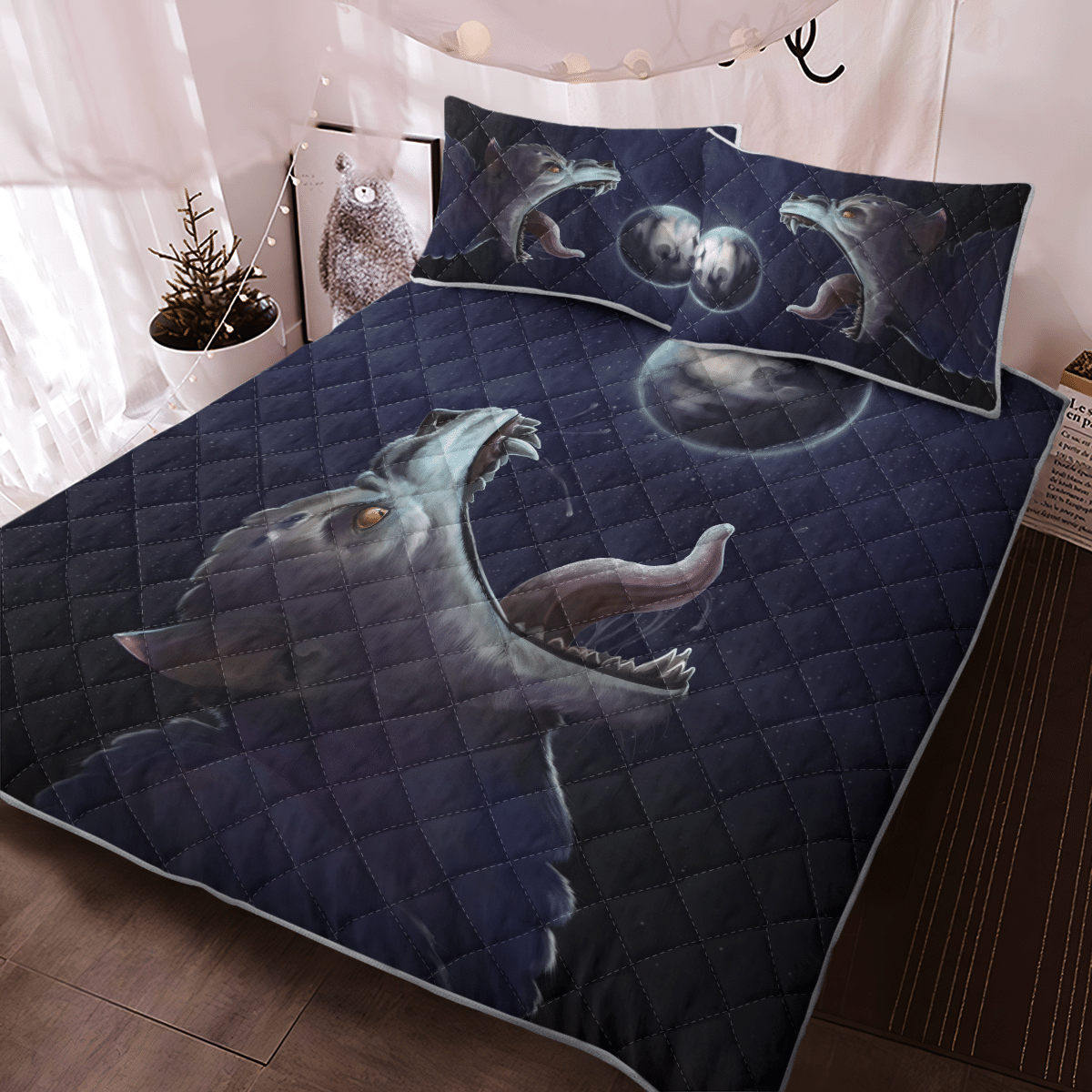 Viking Fenrir Wolf Trying To Swallow The Moon Quilt Bedding Set Viking Fenrir Wolf Trying To Swallow The Moon Quilt Bedding Set
