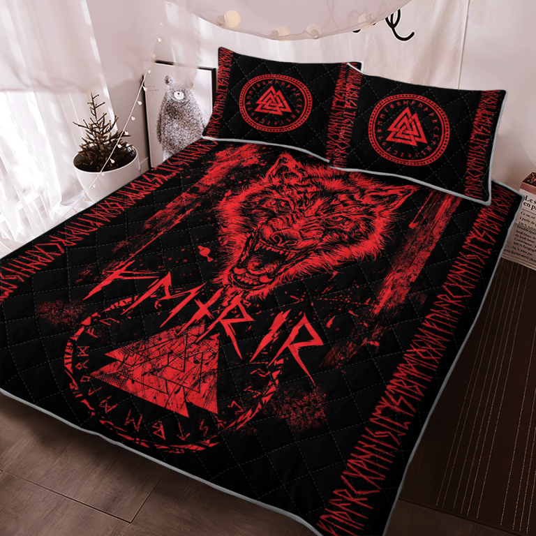 Viking-Fenrir-Wolf-Valknut-And-Rune-Quilt-Bedding-Set-2