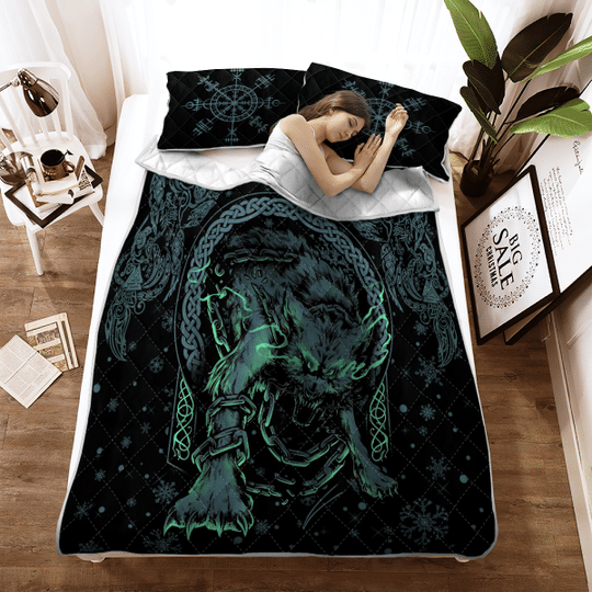 Viking Fenrir Wolf Viking Quilt Bedding Set Viking Fenrir Wolf Viking Quilt Bedding Set