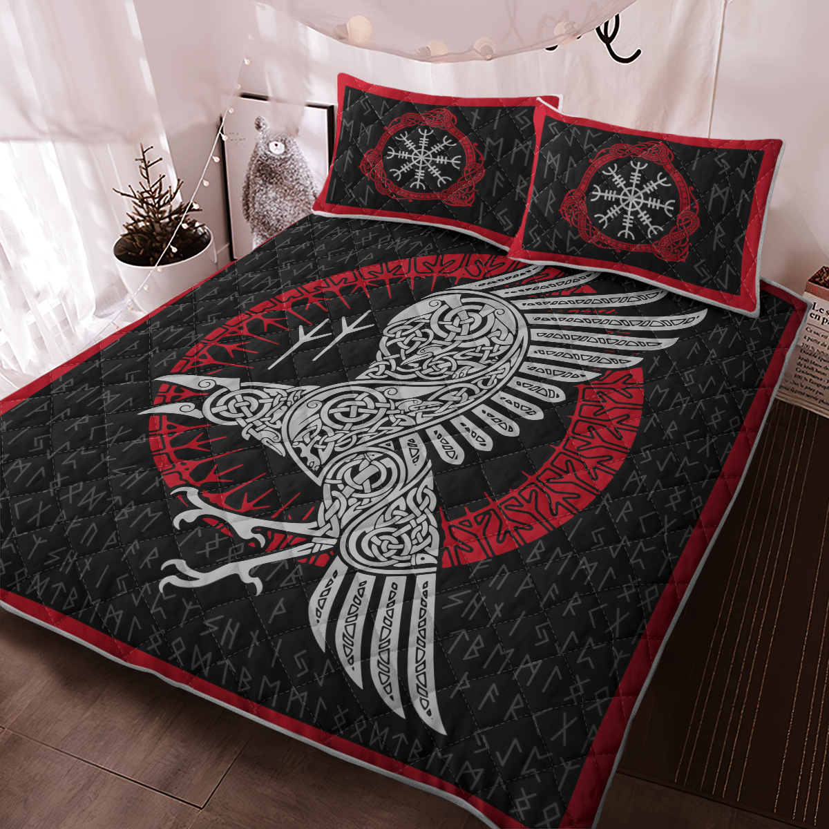 Viking Raven And Rune Quilt Bedding Set Viking Raven And Rune Quilt Bedding Set