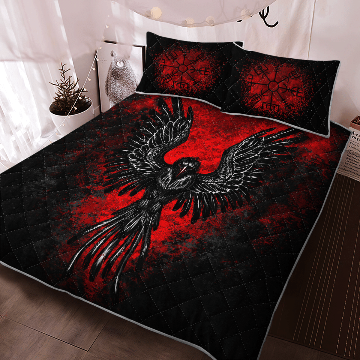 Viking Raven Vegvisir Quilt Bedding Set Viking Raven Vegvisir Quilt Bedding Set