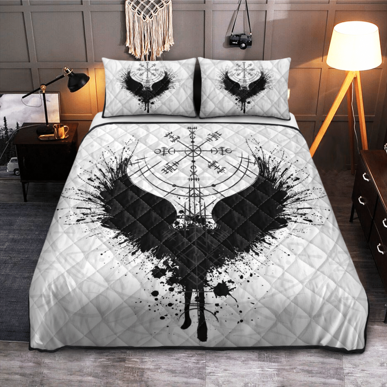 Viking-Raven-Vegvisir-White-Quilt-Bedding-Set-1