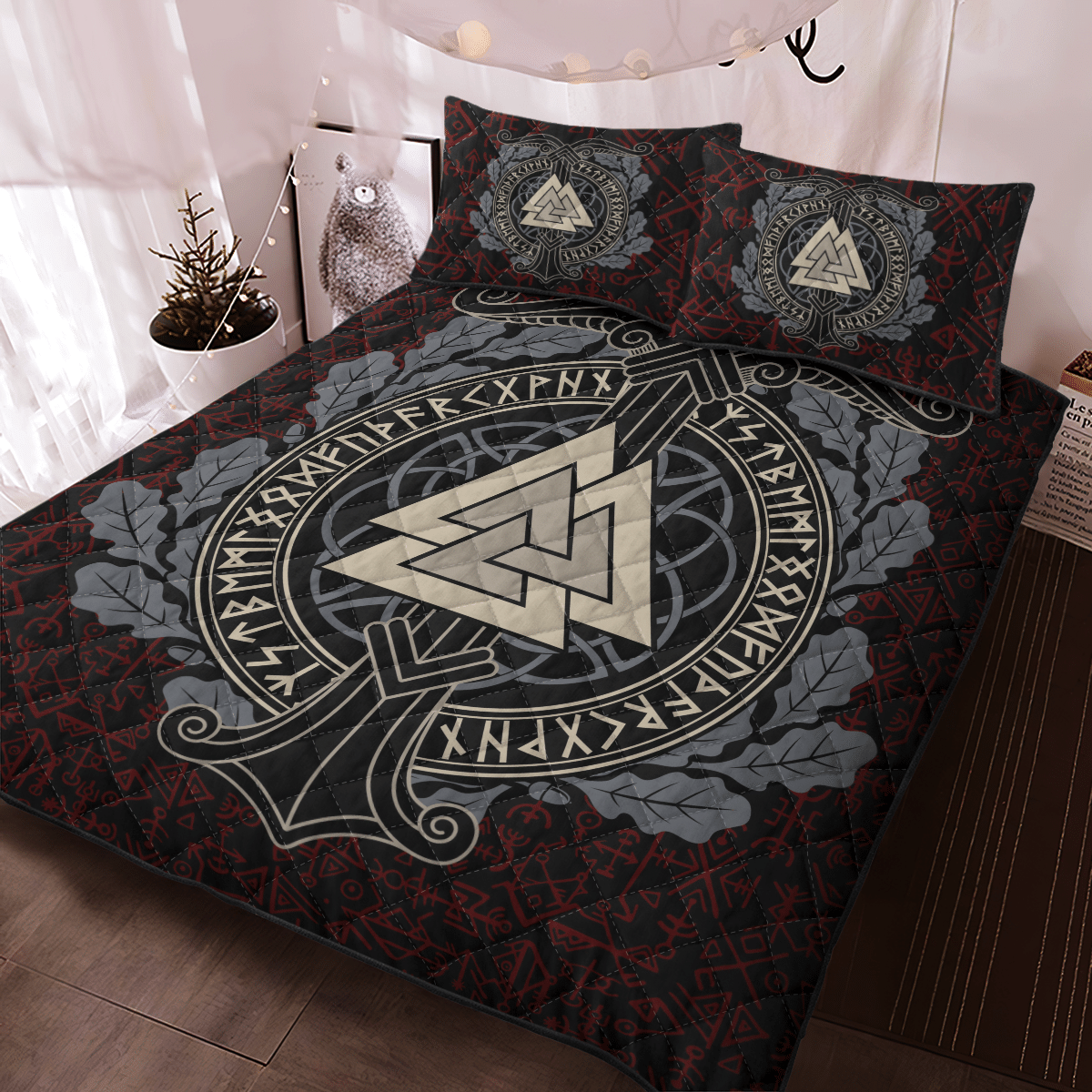 Viking Ship Valknut Quilt Bedding Set Viking Ship Valknut Quilt Bedding Set