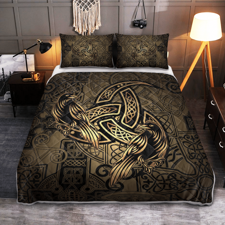 Viking-Totem-Birds-Raven-Huginn-And-Muninn-Ravens-Of-Odin-Quilt-Bedding-Set-1