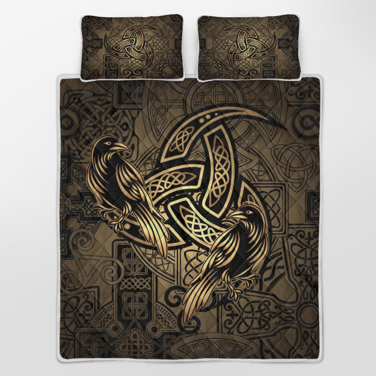 Viking-Totem-Birds-Raven-Huginn-And-Muninn-Ravens-Of-Odin-Quilt-Bedding-Set-2