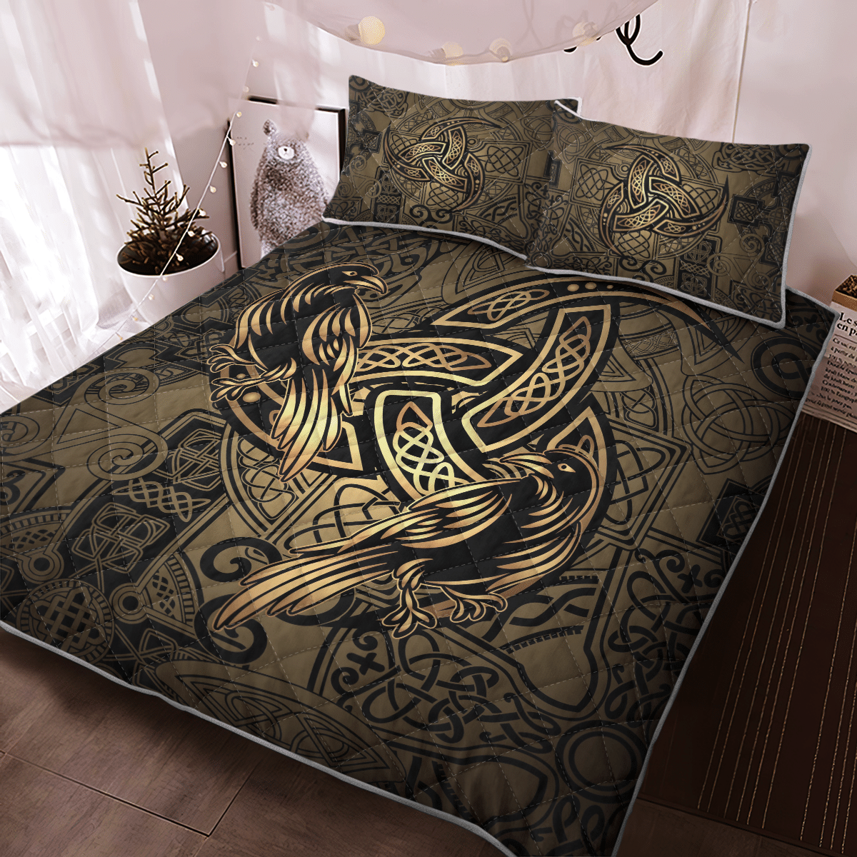Viking Totem Birds Raven Huginn And Muninn Ravens Of Odin Quilt Bedding Set Viking Totem Birds Raven Huginn And Muninn Ravens Of Odin Quilt Bedding Set