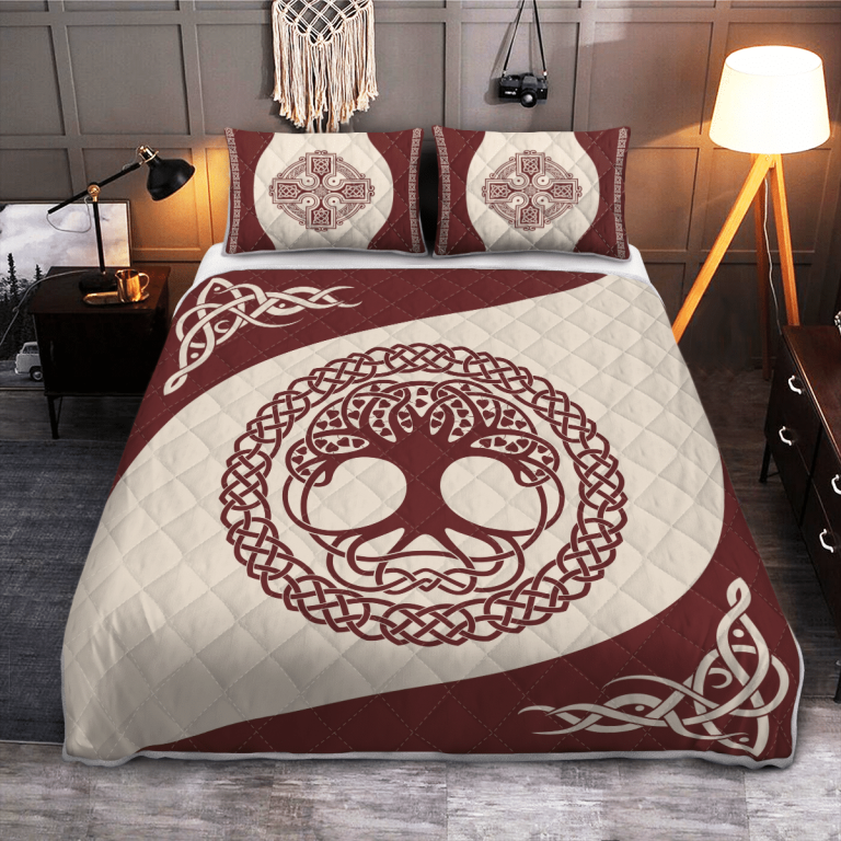 Viking-Tree-Of-Life-Yggdrasil-Dark-Red-Quilt-Bedding-Set-1
