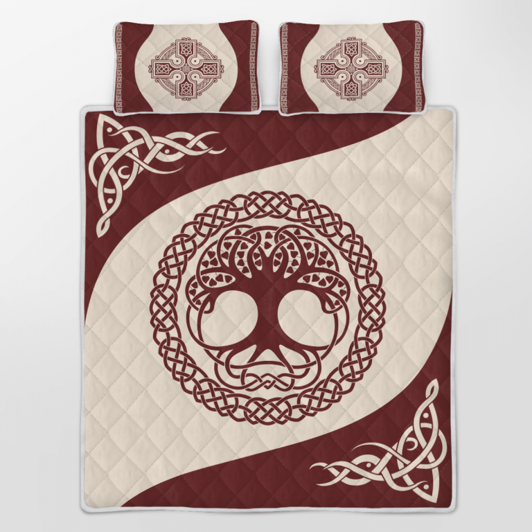 Viking-Tree-Of-Life-Yggdrasil-Dark-Red-Quilt-Bedding-Set-2