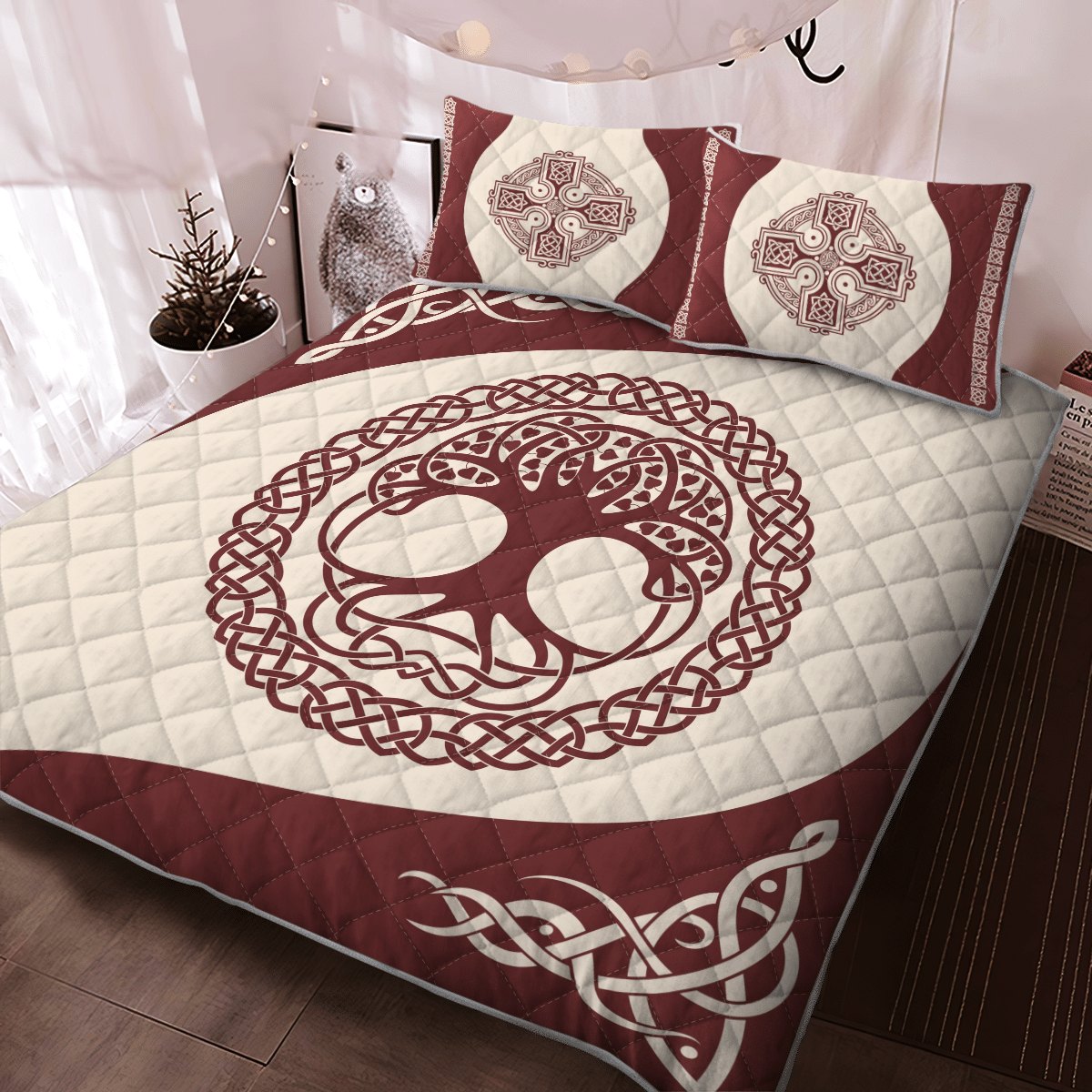 Viking Tree Of Life Yggdrasil Dark Red Quilt Bedding Set Viking Tree Of Life Yggdrasil Dark Red Quilt Bedding Set