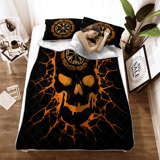 Viking Vegvisir Skull Viking Quilt Bedding Set Viking Vegvisir Skull Viking Quilt Bedding Set