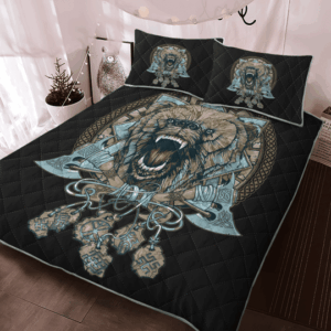 Viking Wolf With Axe Viking Quilt Bedding Set