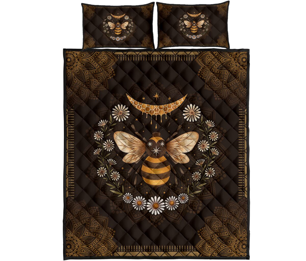 Vintage Bee And Daisy All Over Print Bedding Set Vintage Bee And Daisy All Over Print Bedding Set