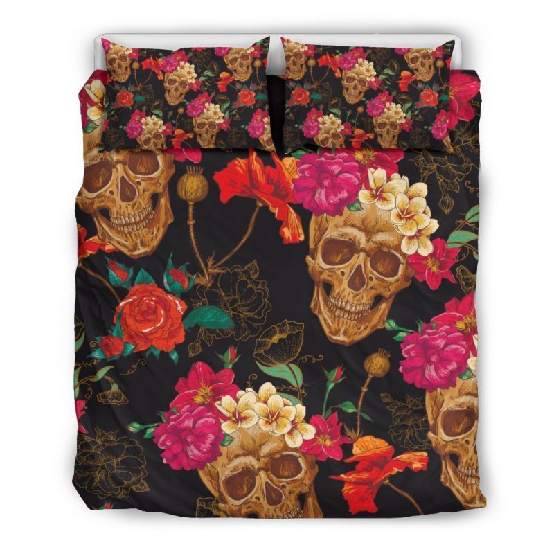 Vintage Flowers Skull Pattern Print Duvet Cover and Pillowcase Set Bedding Set Vintage Flowers Skull Pattern Print Duvet Cover and Pillowcase Set Bedding Set