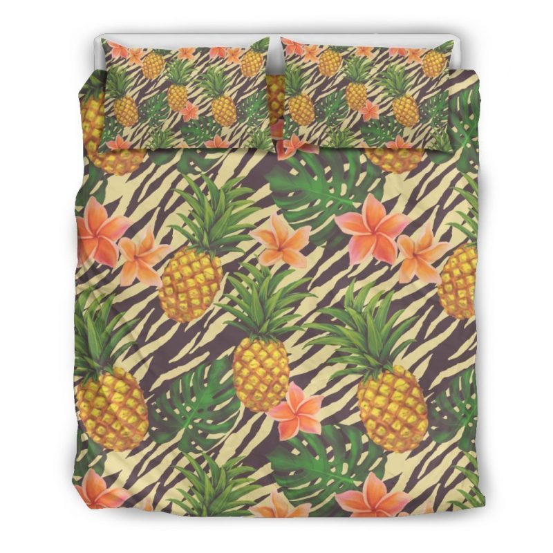 Vintage Zebra Pineapple Pattern Print Duvet Cover and Pillowcase Set Bedding Set Vintage Zebra Pineapple Pattern Print Duvet Cover and Pillowcase Set Bedding Set