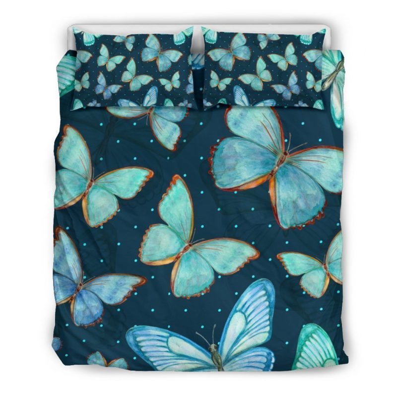 Watercolor Blue Butterfly Pattern Print Duvet Cover and Pillowcase Set Bedding Set Watercolor Blue Butterfly Pattern Print Duvet Cover and Pillowcase Set Bedding Set