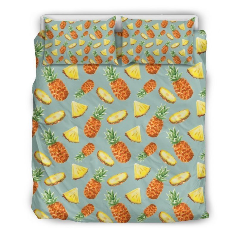 Watercolor Pineapple Pattern Print Duvet Cover and Pillowcase Set Bedding Set Watercolor Pineapple Pattern Print Duvet Cover and Pillowcase Set Bedding Set