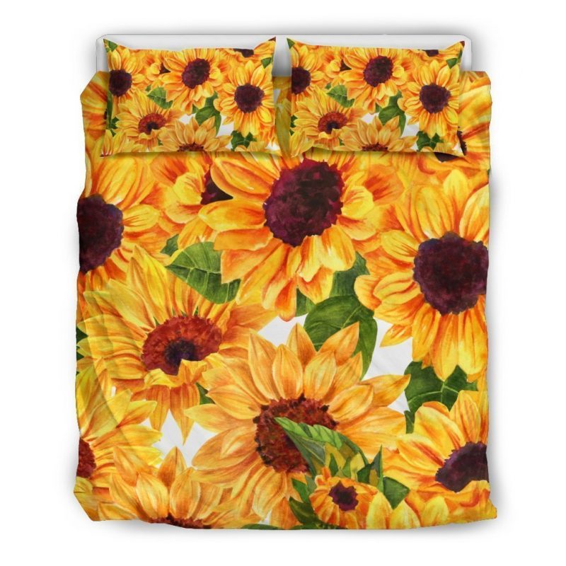 Watercolor Sunflower Pattern Print Duvet Cover and Pillowcase Set Bedding Set Watercolor Sunflower Pattern Print Duvet Cover and Pillowcase Set Bedding Set