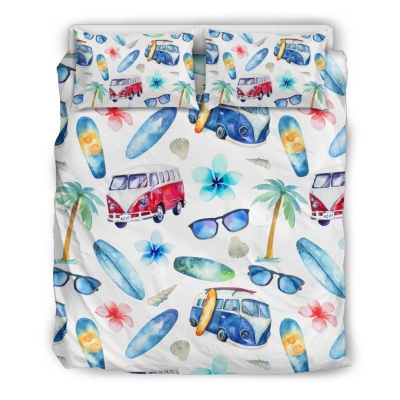 Watercolor Surfing Pattern Print Duvet Cover and Pillowcase Set Bedding Set Watercolor Surfing Pattern Print Duvet Cover and Pillowcase Set Bedding Set