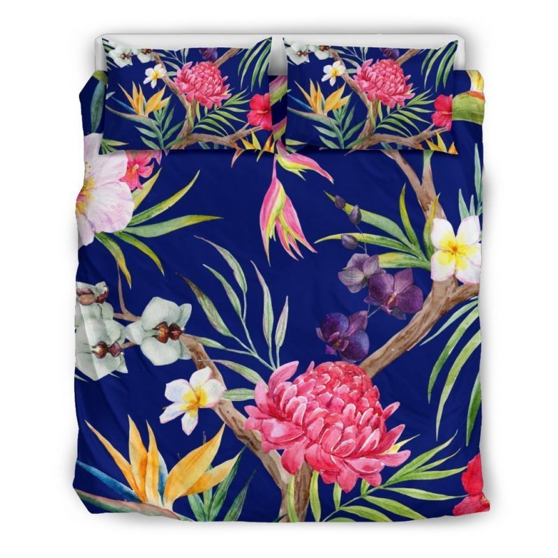 Watercolor Tropical Flower Pattern Print Duvet Cover and Pillowcase Set Bedding Set Watercolor Tropical Flower Pattern Print Duvet Cover and Pillowcase Set Bedding Set