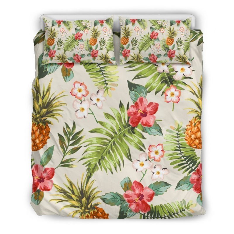 White Aloha Pineapple Pattern Print Duvet Cover and Pillowcase Set Bedding Set White Aloha Pineapple Pattern Print Duvet Cover and Pillowcase Set Bedding Set