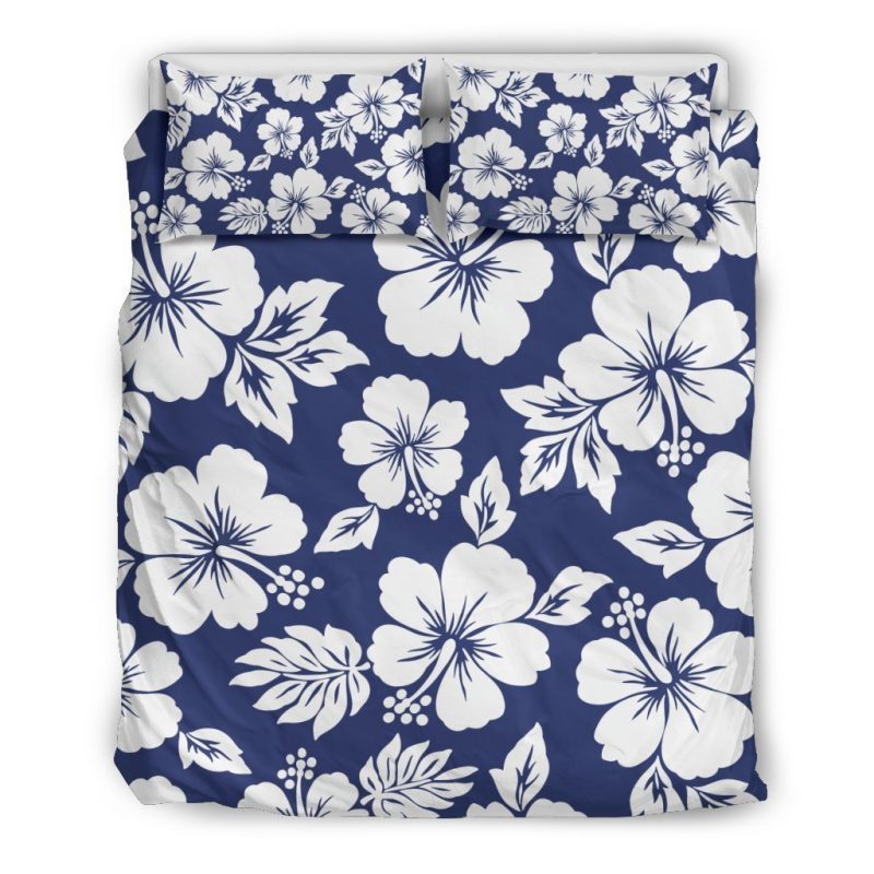White Blue Hibiscus Floral Pattern Print Duvet Cover and Pillowcase Set Bedding Set White Blue Hibiscus Floral Pattern Print Duvet Cover and Pillowcase Set Bedding Set