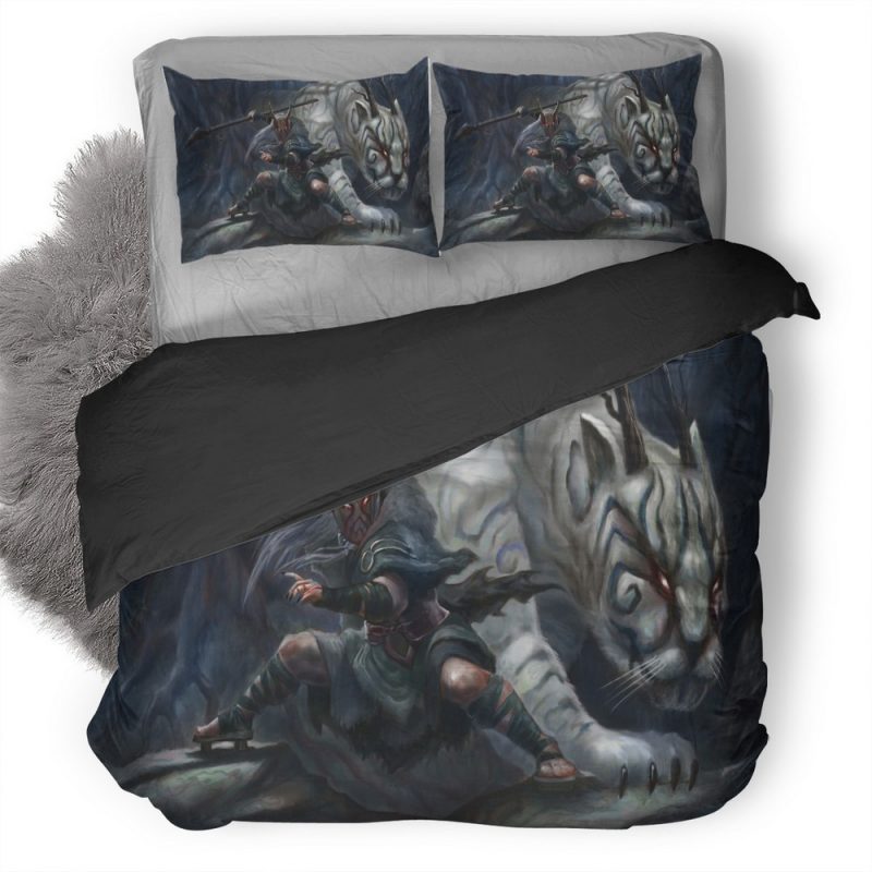 White Demon Tiger With His Warrior He Duvet Cover and Pillowcase Set Bedding Set White Demon Tiger With His Warrior He Duvet Cover and Pillowcase Set Bedding Set