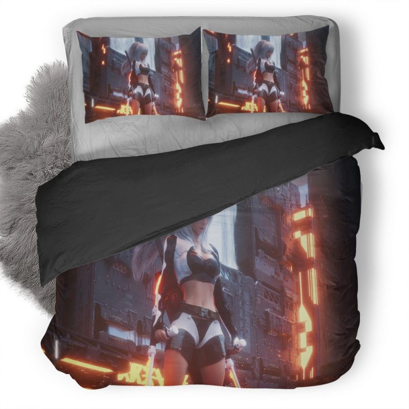 White Hair Cyberpunk Girl Vs Duvet Cover and Pillowcase Set Bedding Set White Hair Cyberpunk Girl Vs Duvet Cover and Pillowcase Set Bedding Set