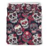 White Red Sugar Skull Pattern Print Duvet Cover and Pillowcase Set Bedding Set