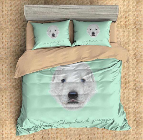 White Shepherd Puppy Duvet Cover and Pillowcase Set Bedding Set White Shepherd Puppy Duvet Cover and Pillowcase Set Bedding Set