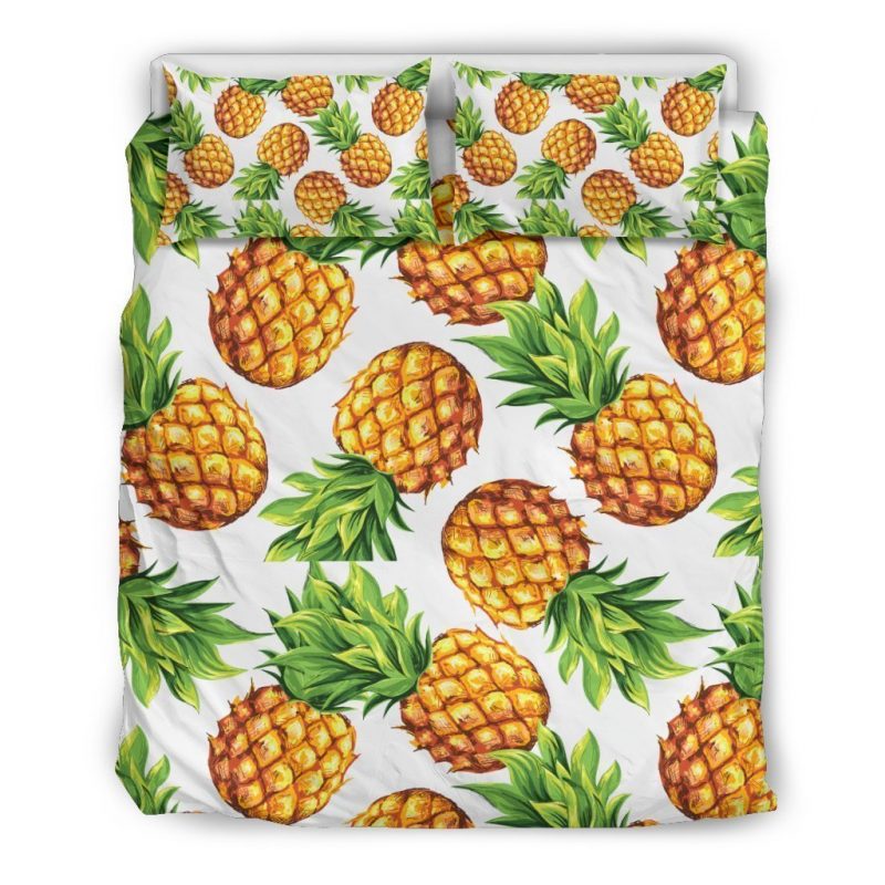 White Summer Pineapple Pattern Print Duvet Cover and Pillowcase Set Bedding Set White Summer Pineapple Pattern Print Duvet Cover and Pillowcase Set Bedding Set