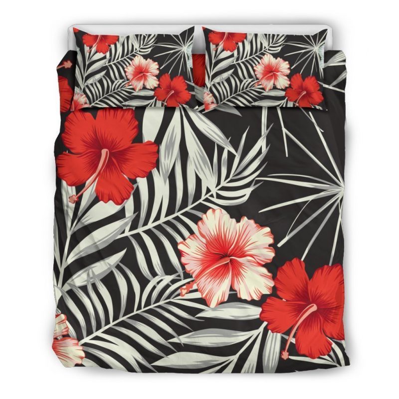White Tropical Hibiscus Pattern Print Duvet Cover and Pillowcase Set Bedding Set White Tropical Hibiscus Pattern Print Duvet Cover and Pillowcase Set Bedding Set