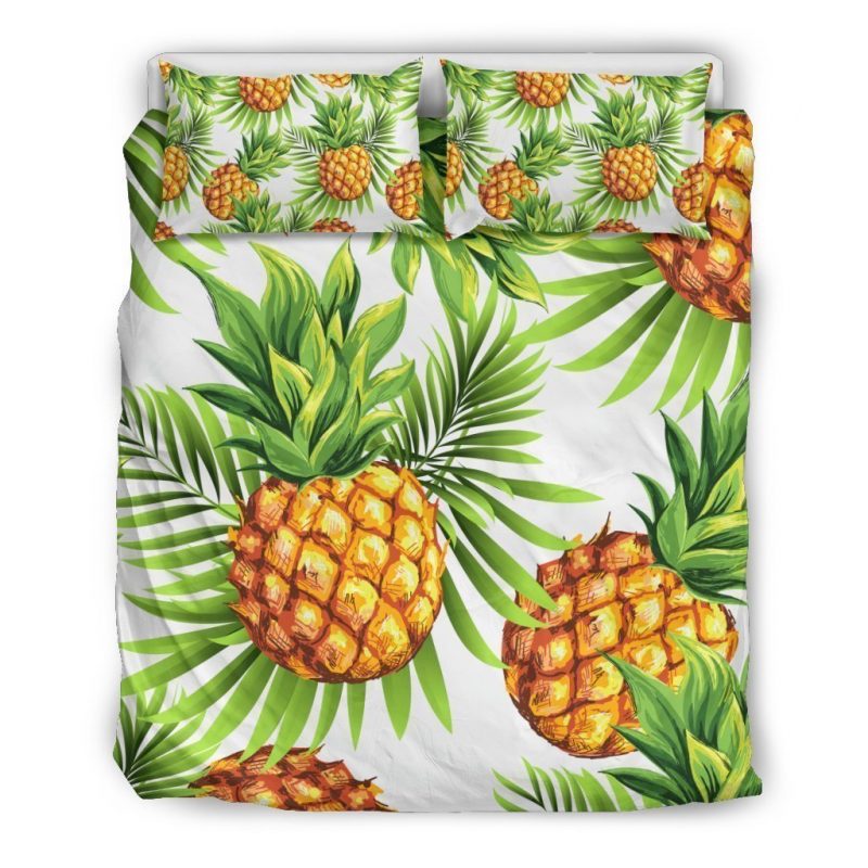 White Tropical Pineapple Pattern Print Duvet Cover and Pillowcase Set Bedding Set White Tropical Pineapple Pattern Print Duvet Cover and Pillowcase Set Bedding Set