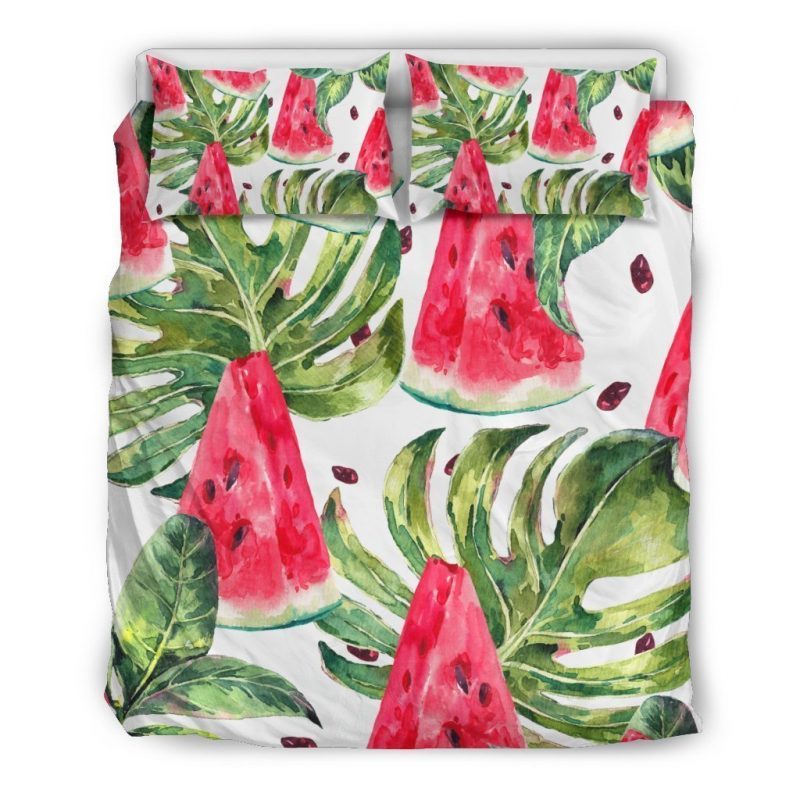 White Tropical Watermelon Pattern Print Duvet Cover and Pillowcase Set Bedding Set White Tropical Watermelon Pattern Print Duvet Cover and Pillowcase Set Bedding Set