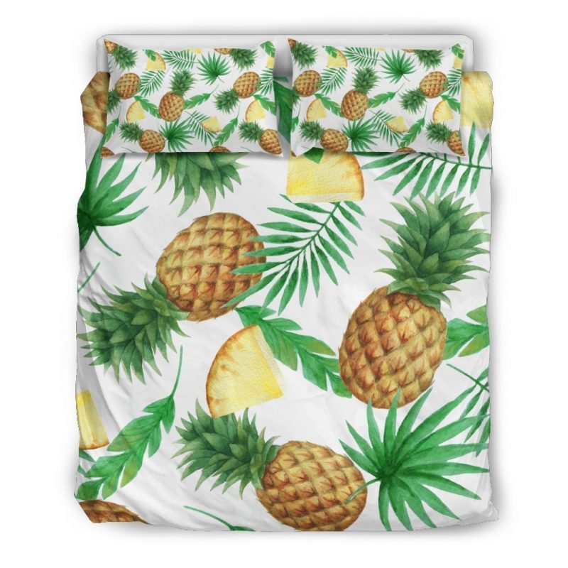White Watercolor Pineapple Pattern Print Duvet Cover and Pillowcase Set Bedding Set White Watercolor Pineapple Pattern Print Duvet Cover and Pillowcase Set Bedding Set