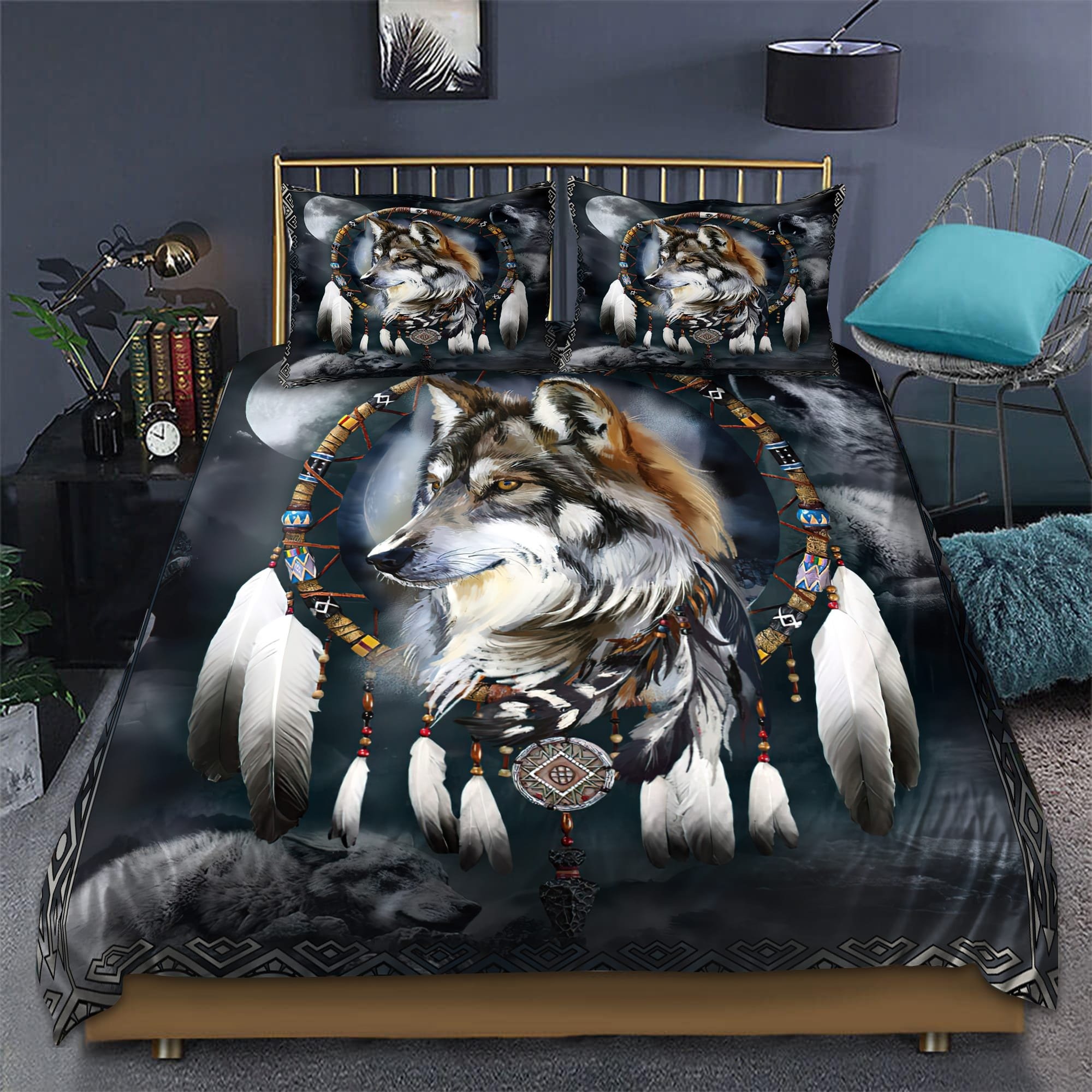 Wolf-Native-American-3D-All-Over-Printed-Bedding-Set-2