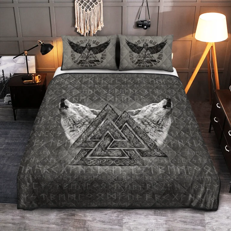 Wolf-Valknut-Raven-Quilt-Bedding-Set-1