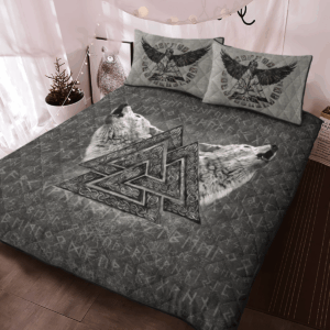 Wolf Valknut Raven Quilt Bedding Set