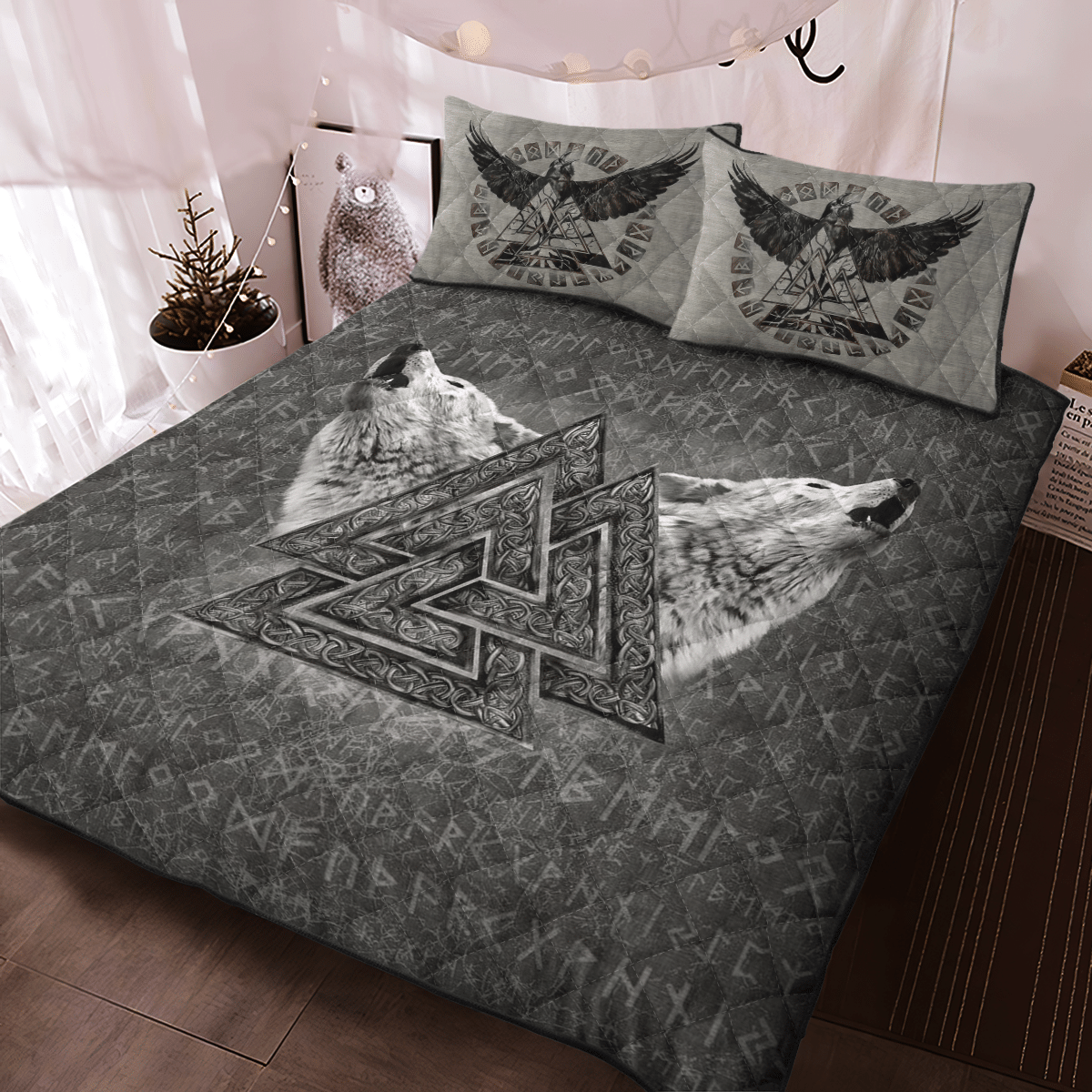 Wolf Valknut Raven Quilt Bedding Set Wolf Valknut Raven Quilt Bedding Set