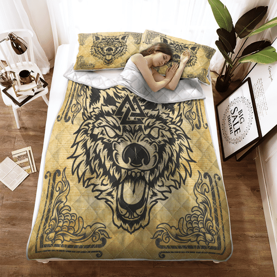 Wolf Valknut Viking Quilt Bedding Set Wolf Valknut Viking Quilt Bedding Set