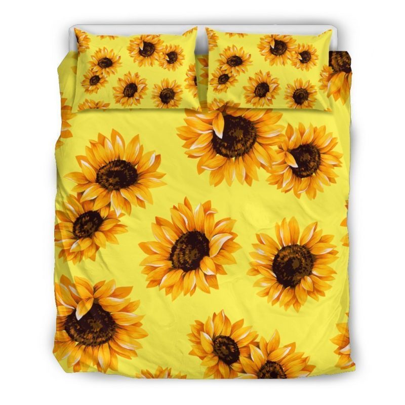 Yellow Sunflower Pattern Print Duvet Cover and Pillowcase Set Bedding Set Yellow Sunflower Pattern Print Duvet Cover and Pillowcase Set Bedding Set
