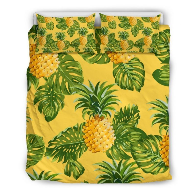 Yellow Tropical Pineapple Pattern Print Duvet Cover and Pillowcase Set Bedding Set Yellow Tropical Pineapple Pattern Print Duvet Cover and Pillowcase Set Bedding Set