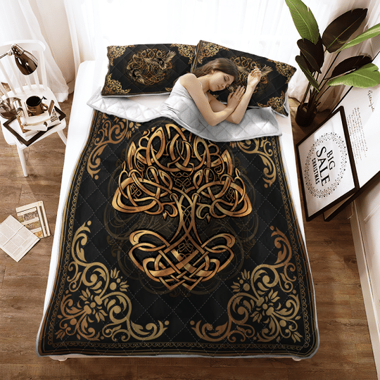Yggdrasil Odins Ravens Huginn And Muninn Viking Quilt Bedding Set Yggdrasil Odins Ravens Huginn And Muninn Viking Quilt Bedding Set