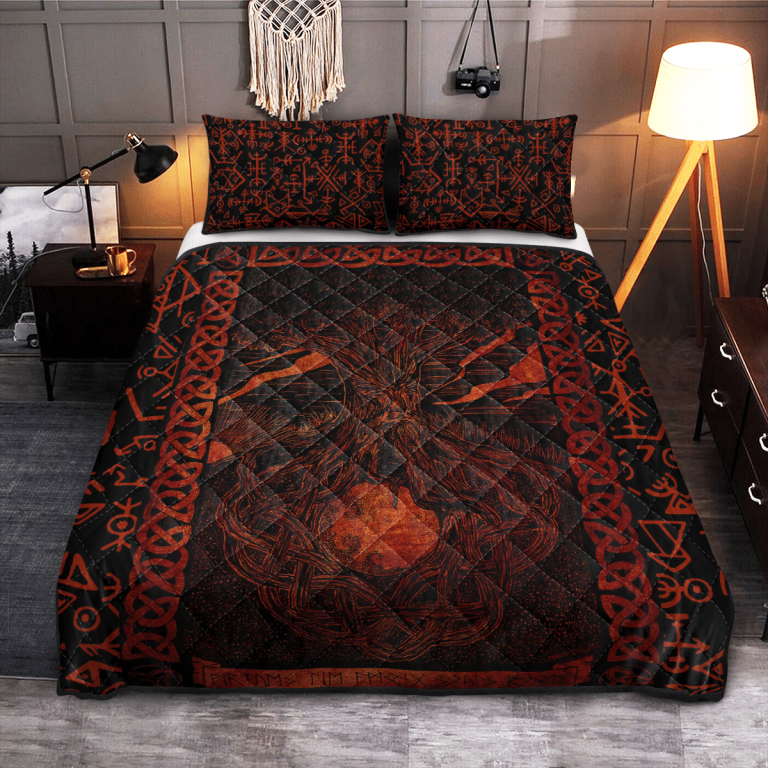 Yggdrasil-Red-Black-Quilt-Bedding-Set-2