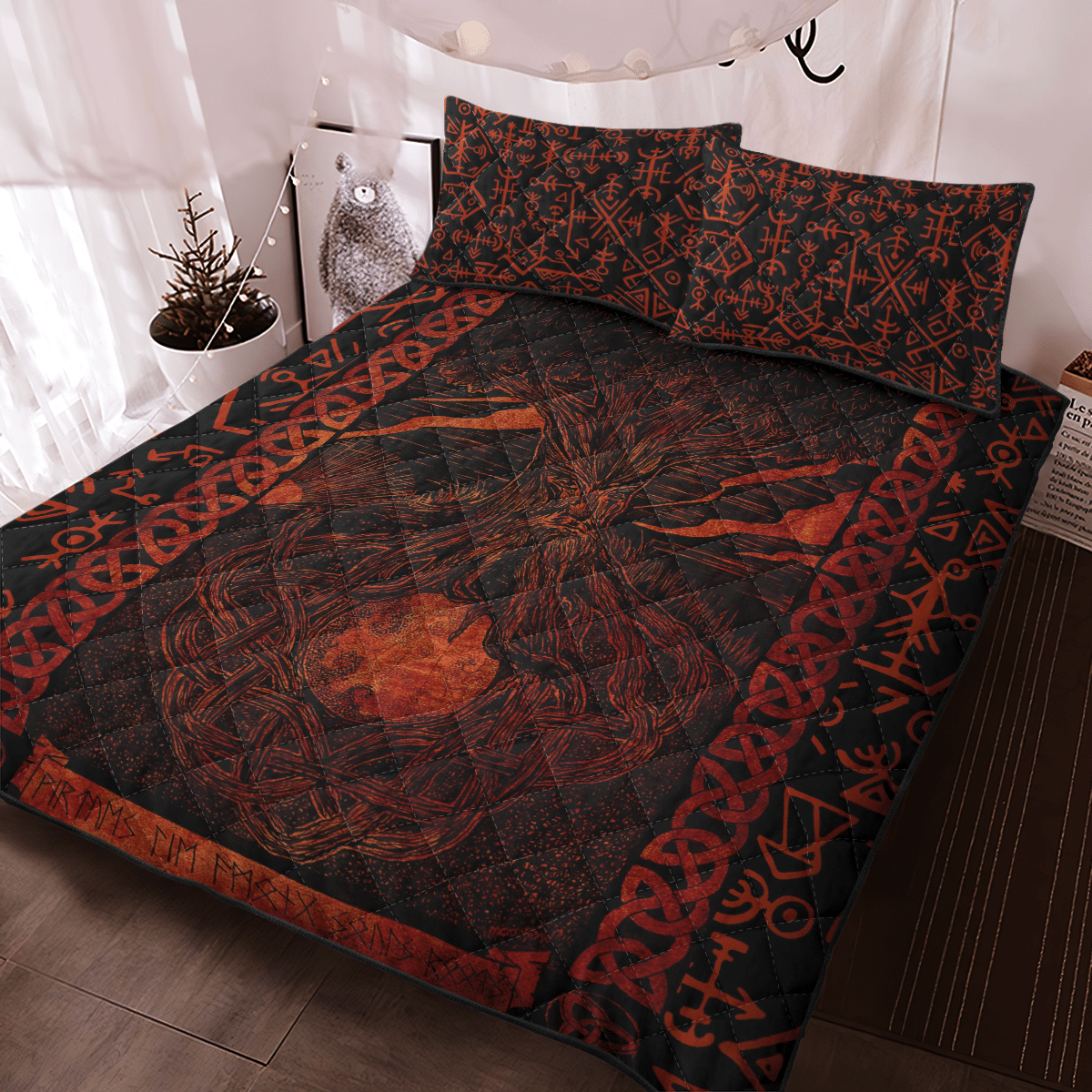Yggdrasil Red Black Quilt Bedding Set Yggdrasil Red Black Quilt Bedding Set