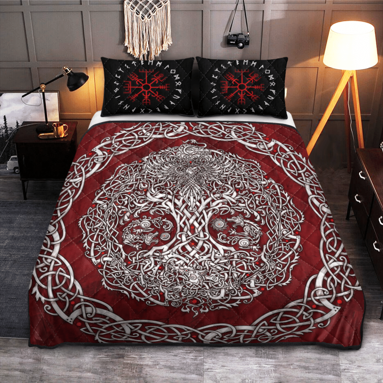 Yggdrasil-Vegvisir-Red-Quilt-Bedding-Set-1