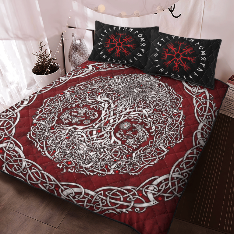 Yggdrasil-Vegvisir-Red-Quilt-Bedding-Set-2
